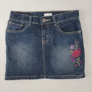 The Children's Place Girls Blue Denim Floral Embroidered Skirt Skort Size 10